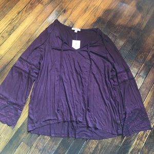 NWT Extra Touch Lace Bell Bottom Sleeve Blouse